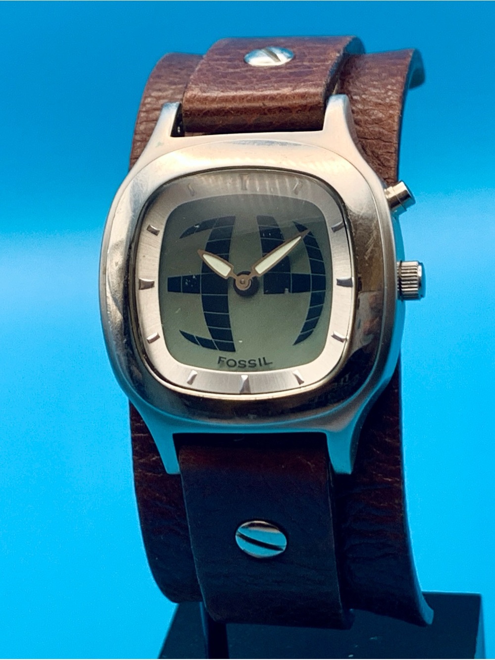 FOSSIL BIG TIC JR-8163 Men’s Vintage Ana-Dig Wristwatch Bund Band Works New Batt